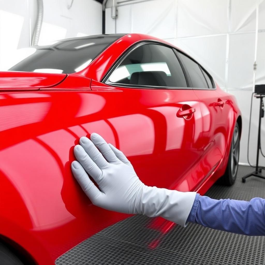 Freshly painted red car panel